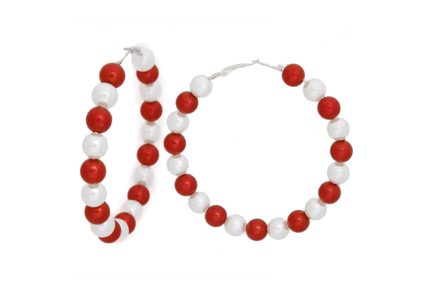 DST Sorority Red White Pearl Hoops for Women