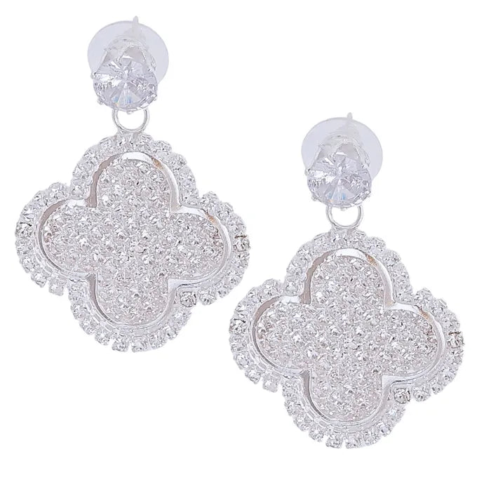 Silver Pave Clover Earrings