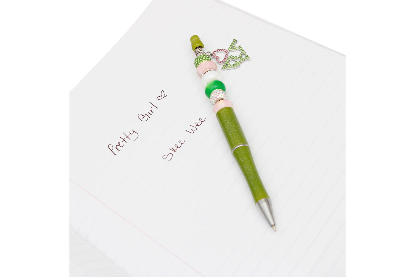AKA Sorority Bling Bead and Charm Green Pen