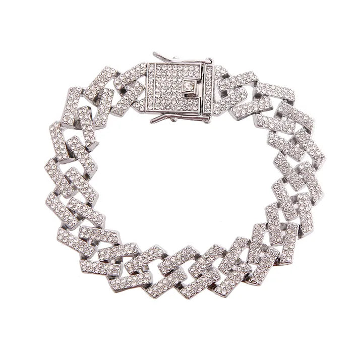 Silver Locked Square Cuban Bracelet