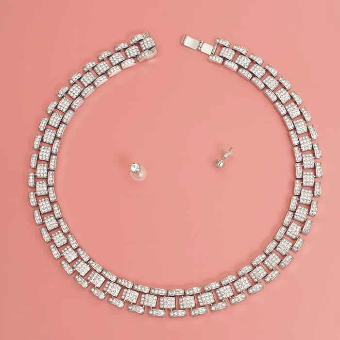 Iced Silver Watch Band Chain Necklace