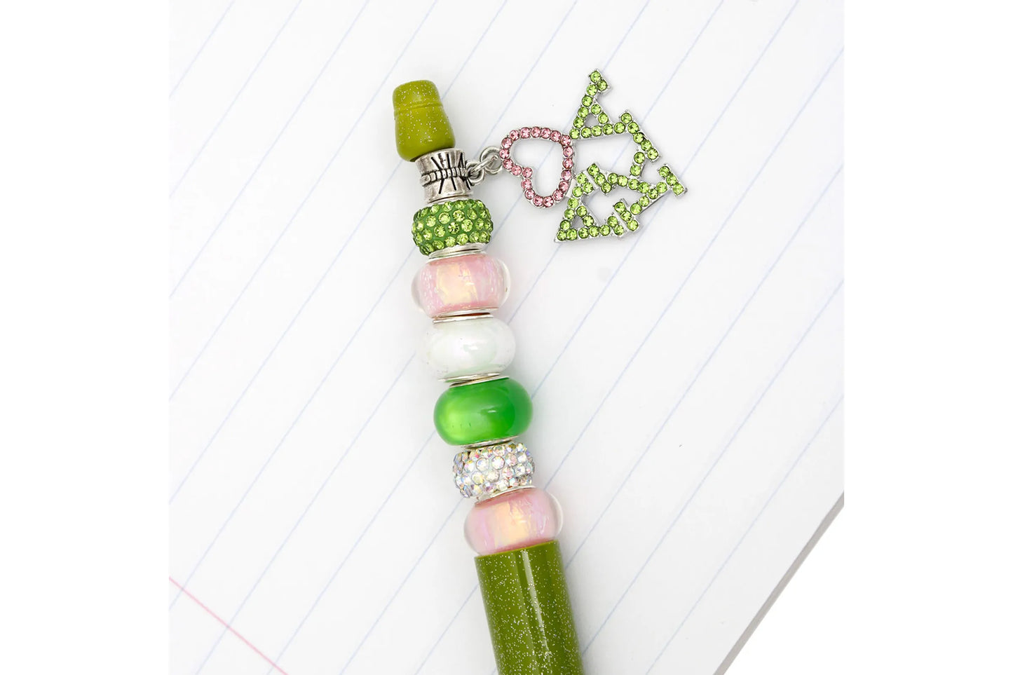 AKA Sorority Bling Bead and Charm Green Pen