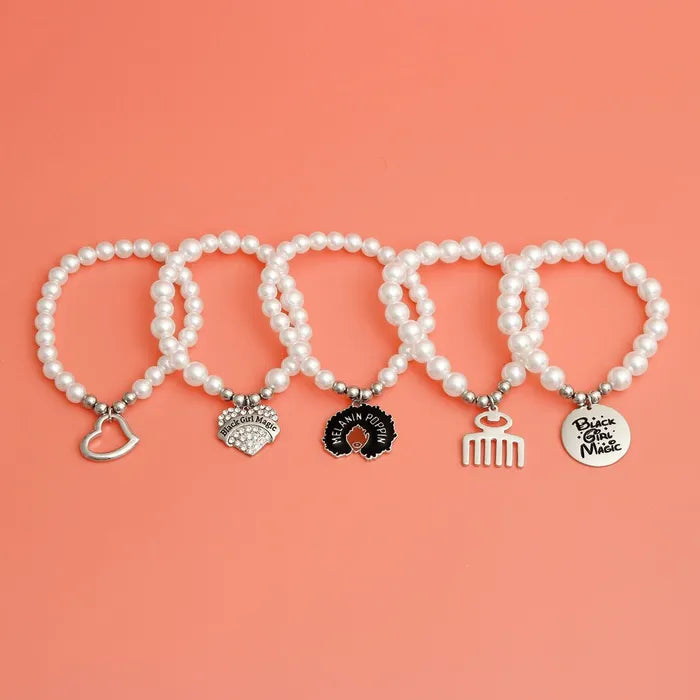 White Pearl Black Girl Magic Charm Bracelets