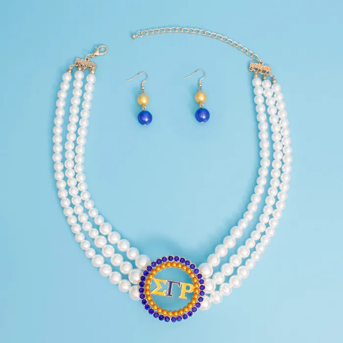 Pearl Necklace Blue Gold Sigma Set for Women
