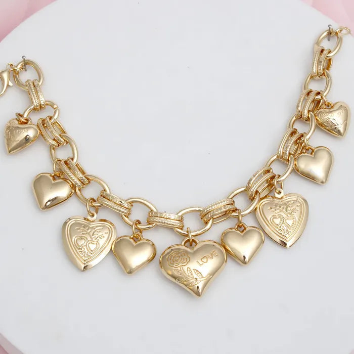 Charm Bracelet Gold Puffy Heart Chain for Women