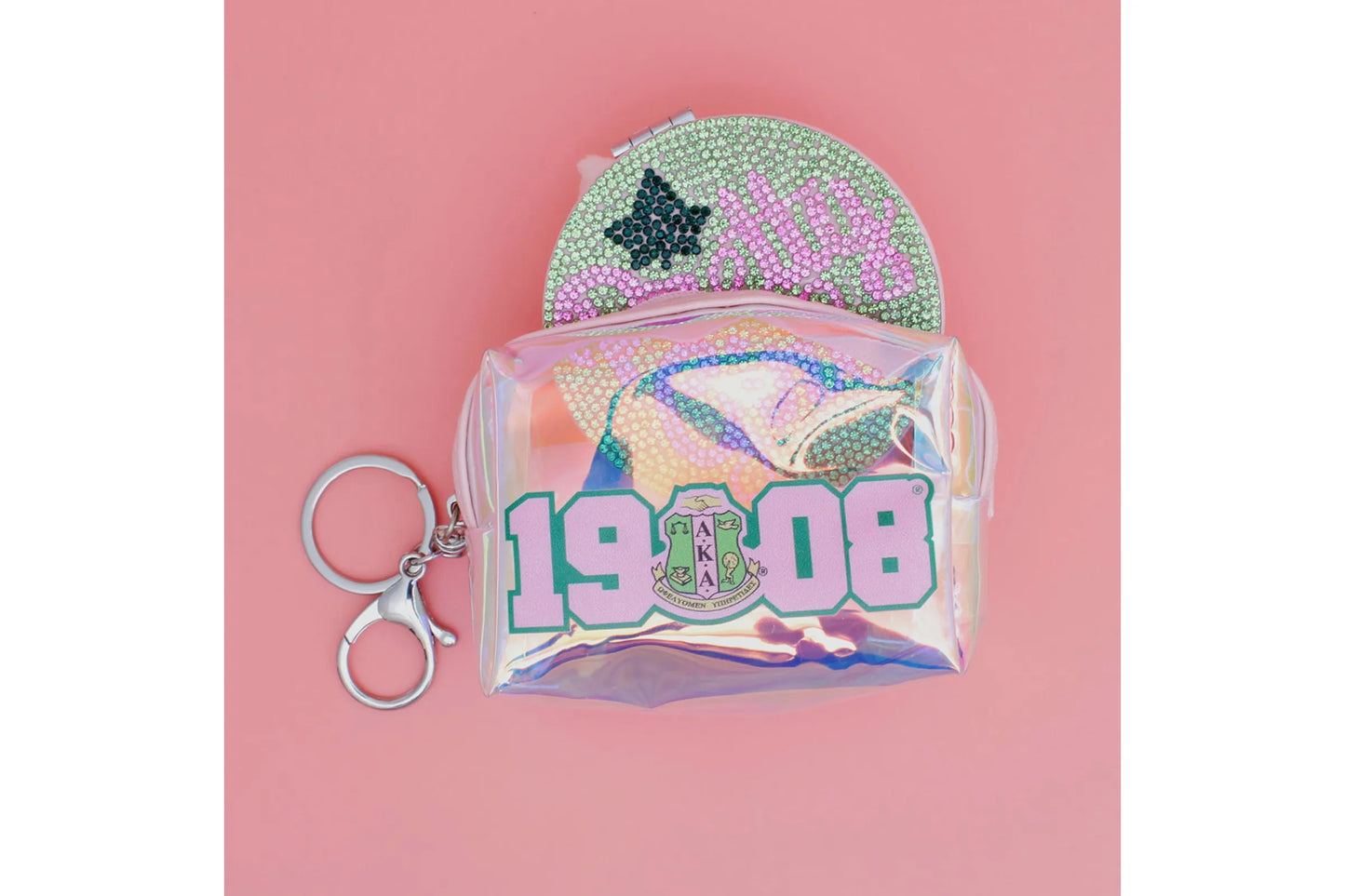 AKA Sorority Iridescent Zipper Pouch Keychain Clip