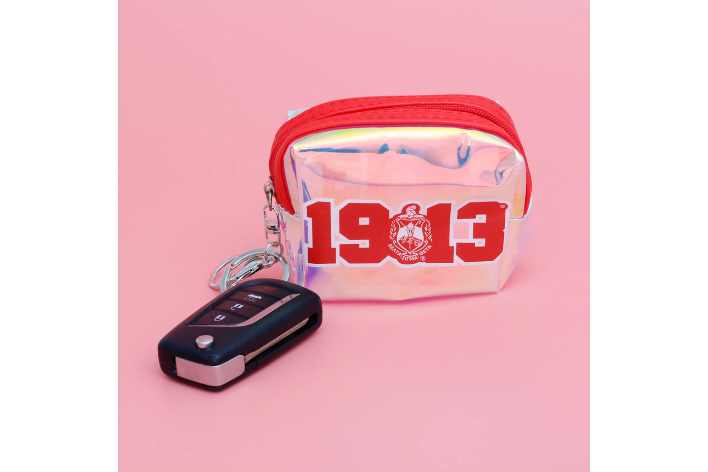 DST Sorority Iridescent Zipper Pouch Keychain Clip