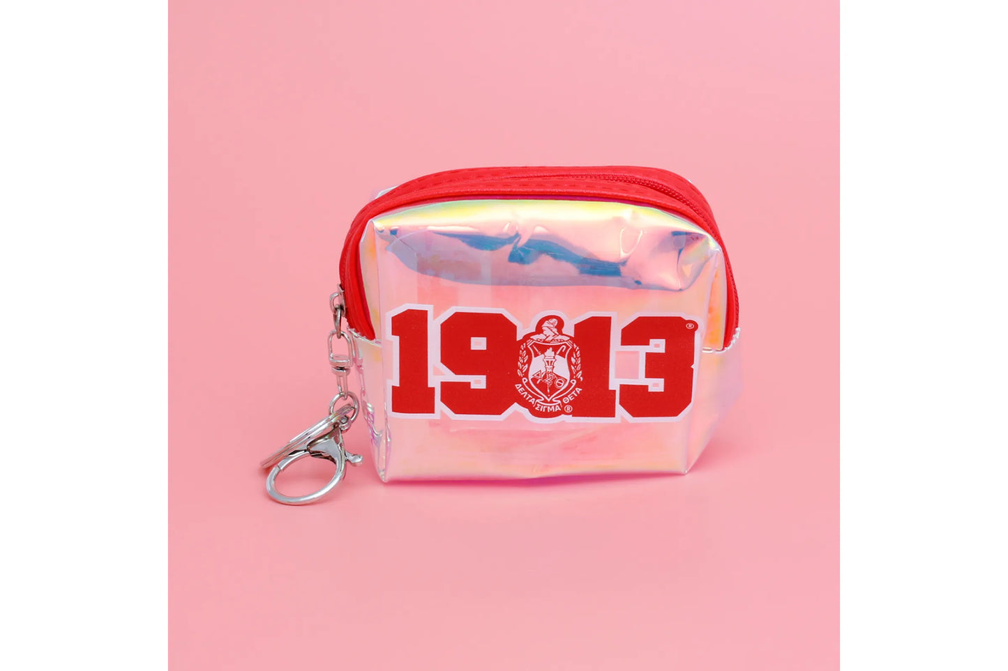DST Sorority Iridescent Zipper Pouch Keychain Clip