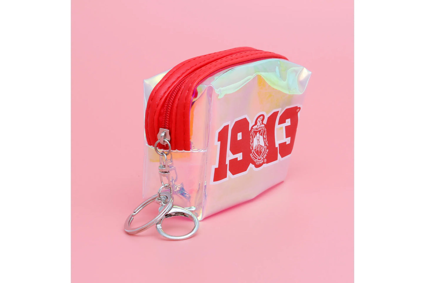 DST Sorority Iridescent Zipper Pouch Keychain Clip
