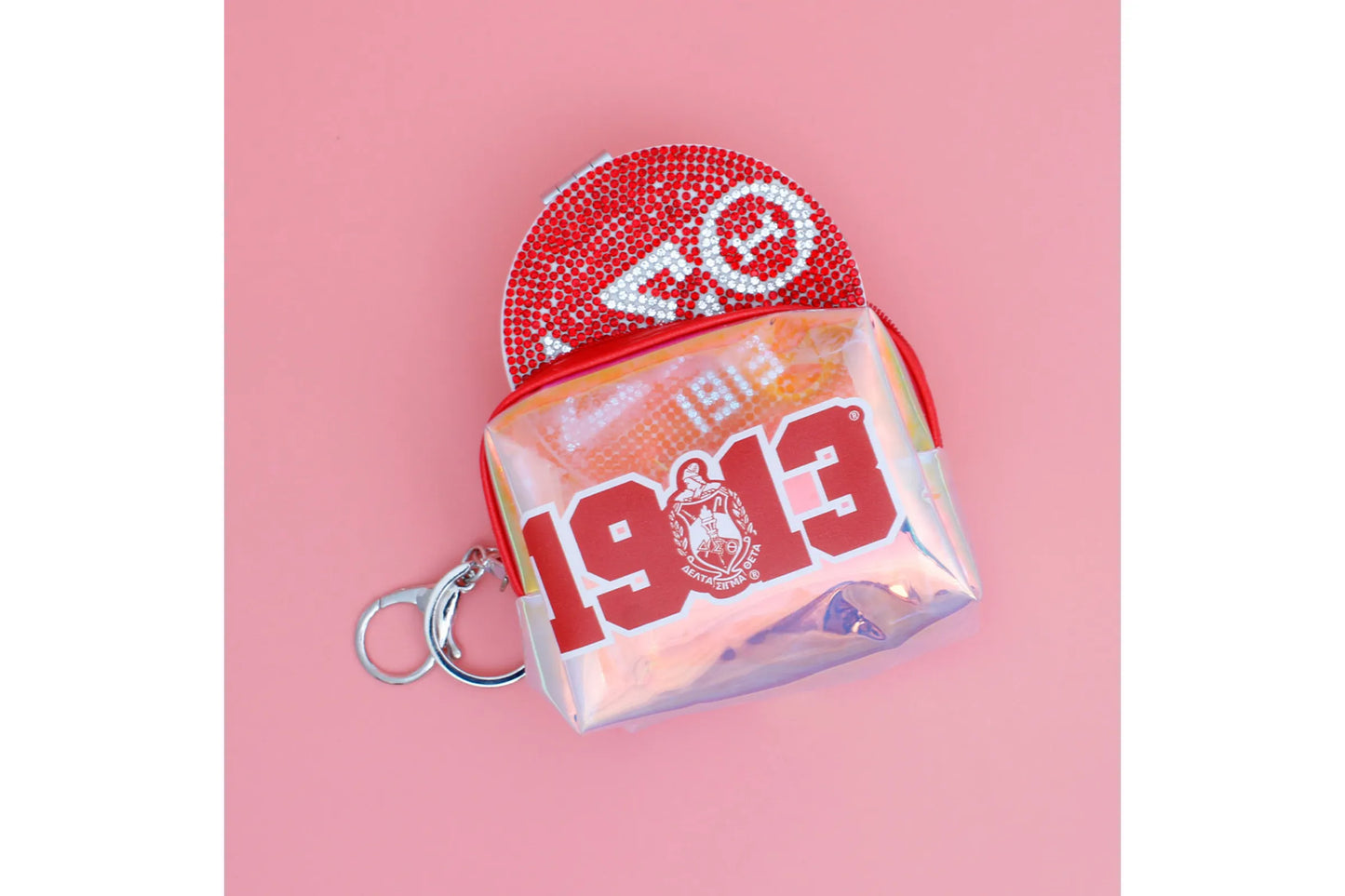 DST Sorority Iridescent Zipper Pouch Keychain Clip