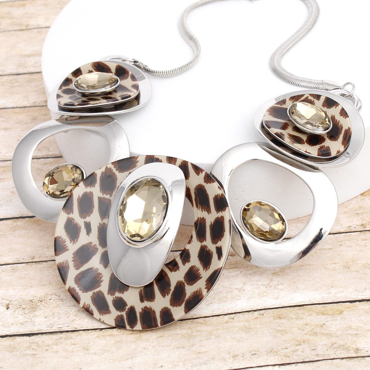 Necklace Silver Leopard Circular Bib for Women