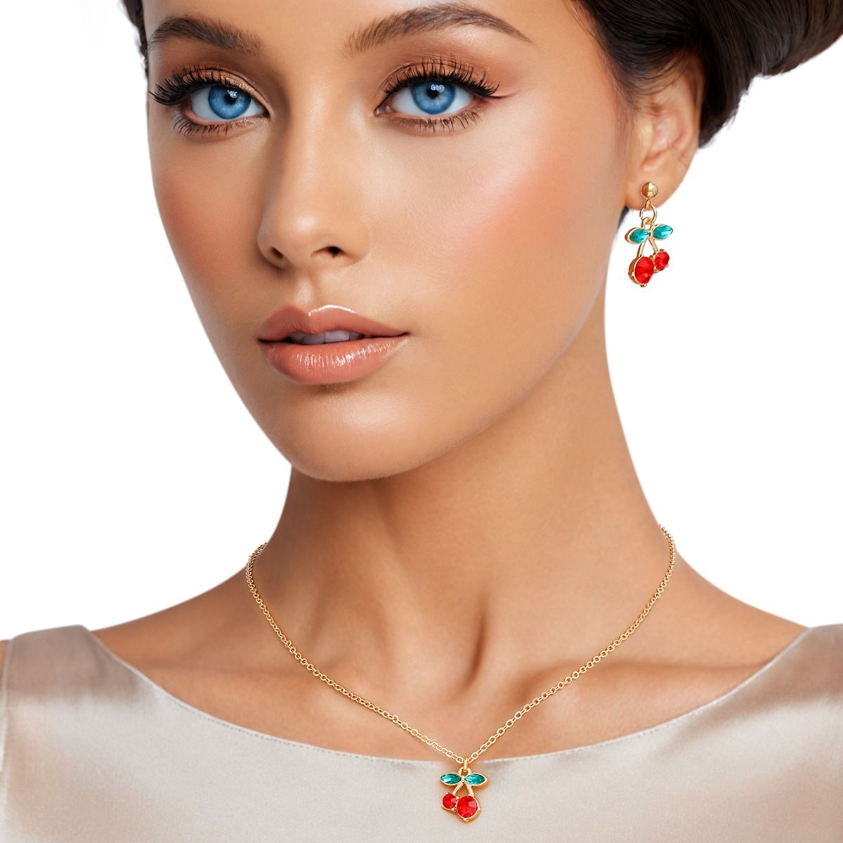 Charm Cherry Red Lightweight Gold Chain Necklace