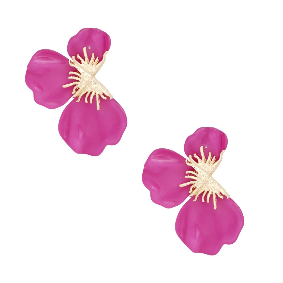 Studs Fuchsia Tropical Bloom Triple Petal Earrings