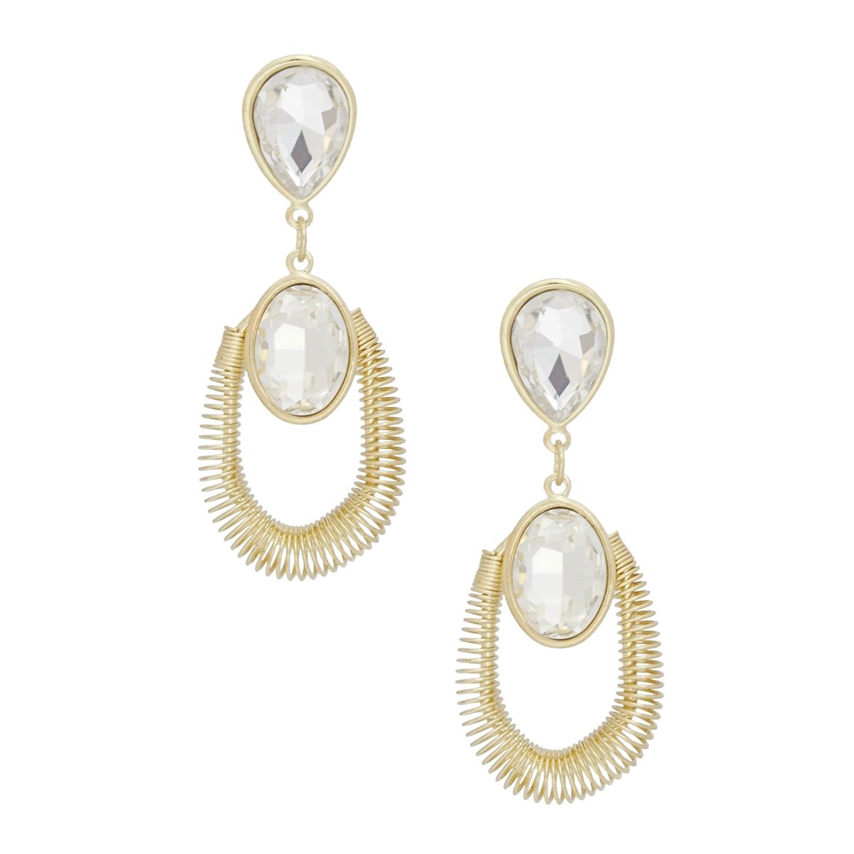 Teardrop Gold Crystal Coiled Wire Earrings Women
