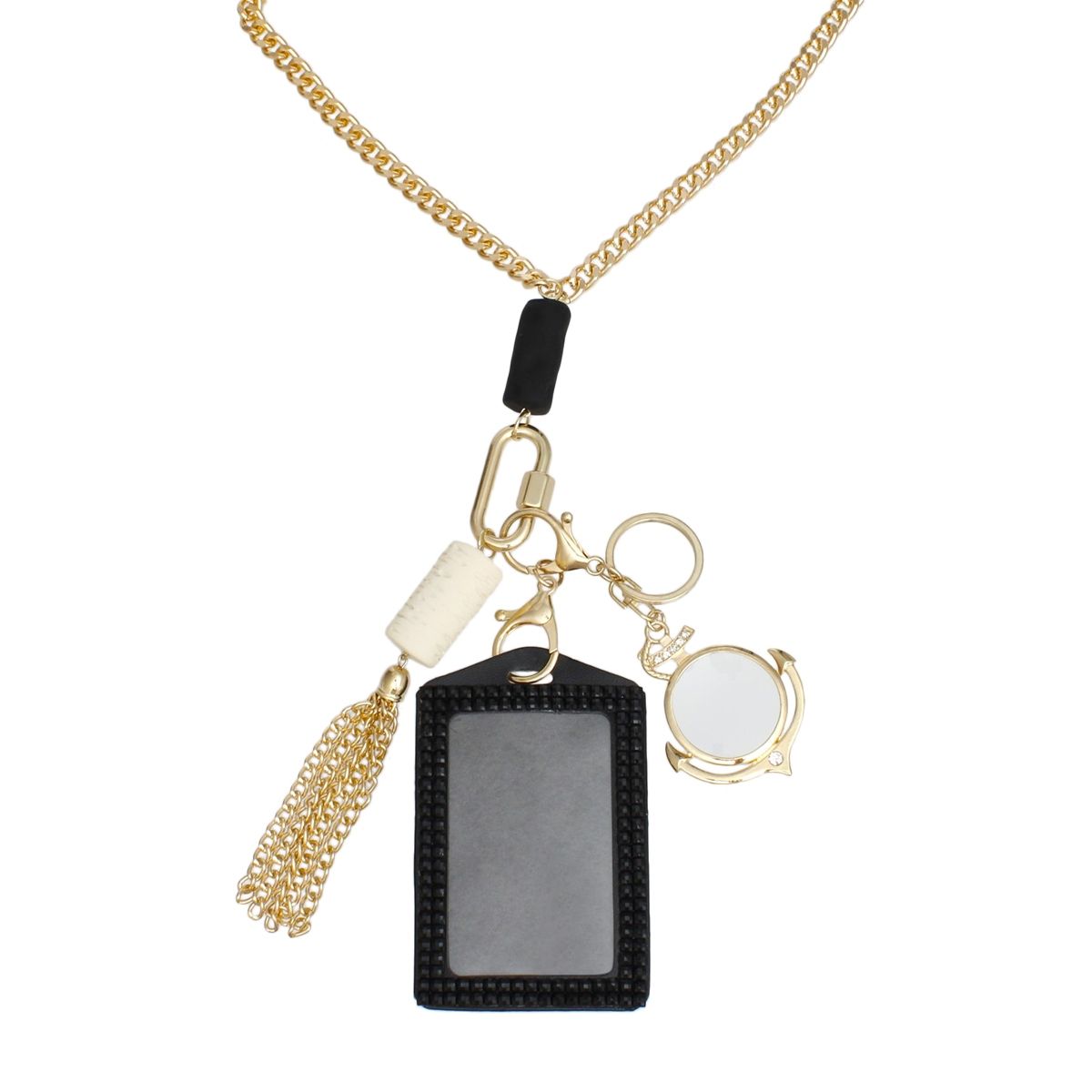 Long Gold Chain Carabiner Black Tassel Necklace