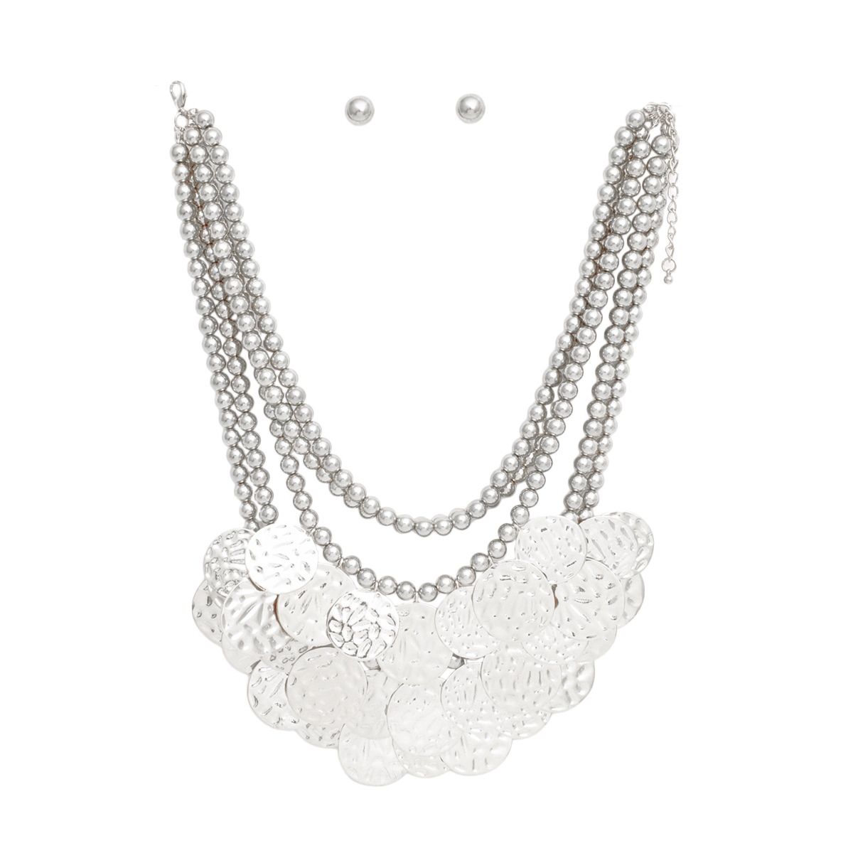 Necklace Silver Metal 5 Strand Bead and Disc Set