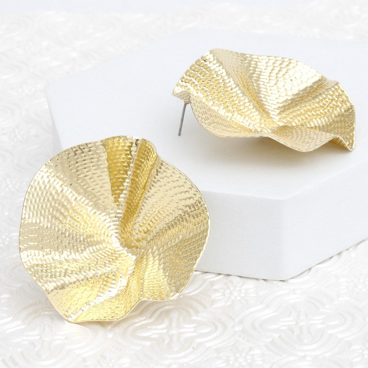 Studs Gold Dimensional Bent Metal Earrings