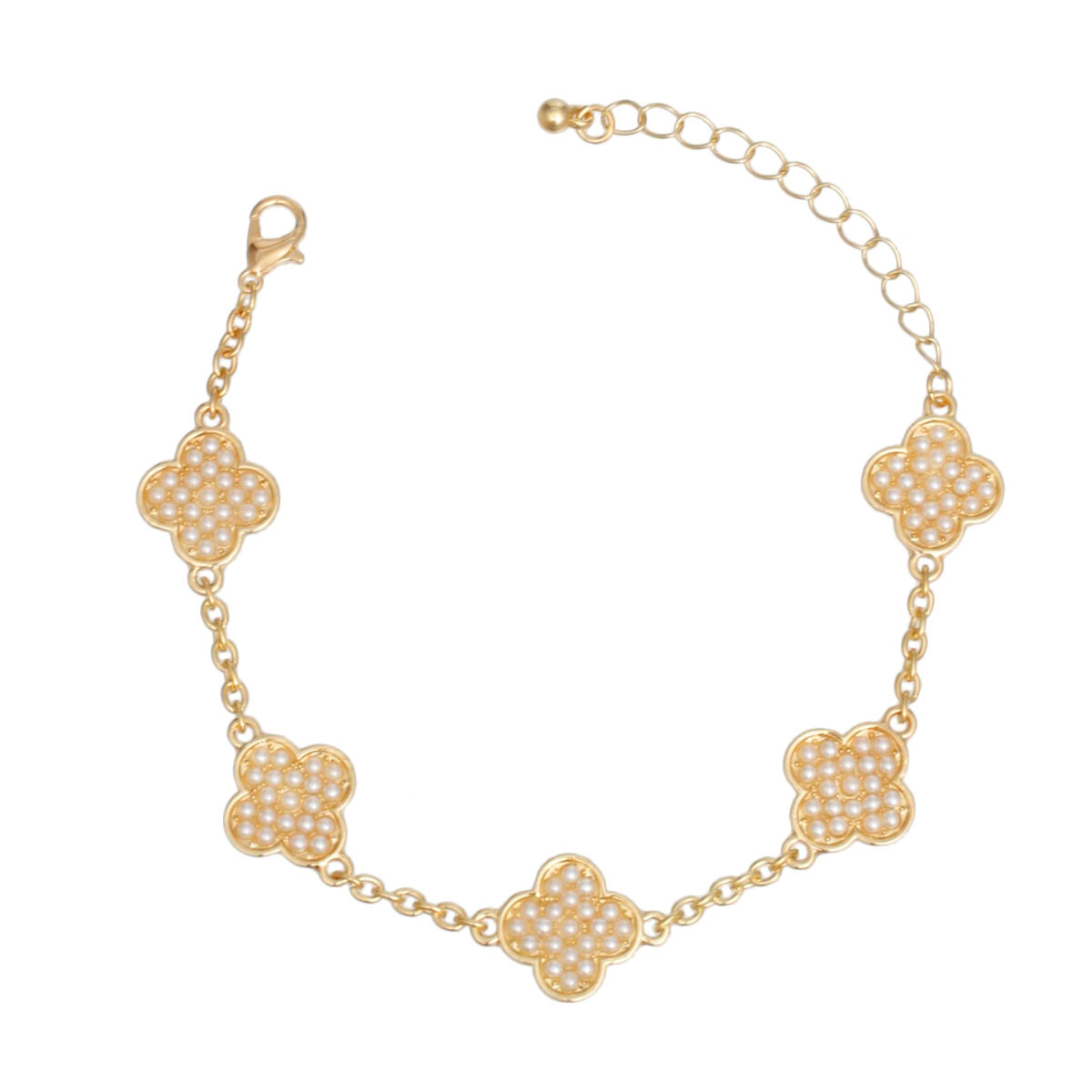 Chain Bracelet Cream Pearl Quatrefoil Clovers