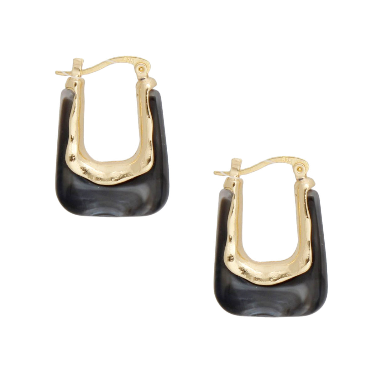 Hoops Marbled Black U Shaped Earrings for Women