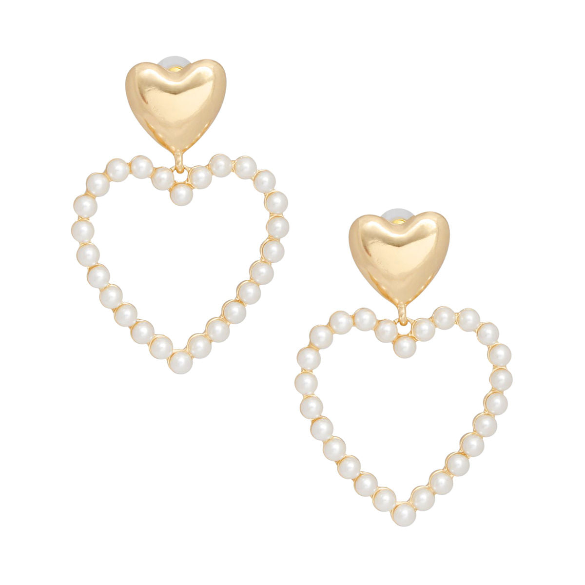 Drop Gold Cream Pearl Heart Earrings for Women