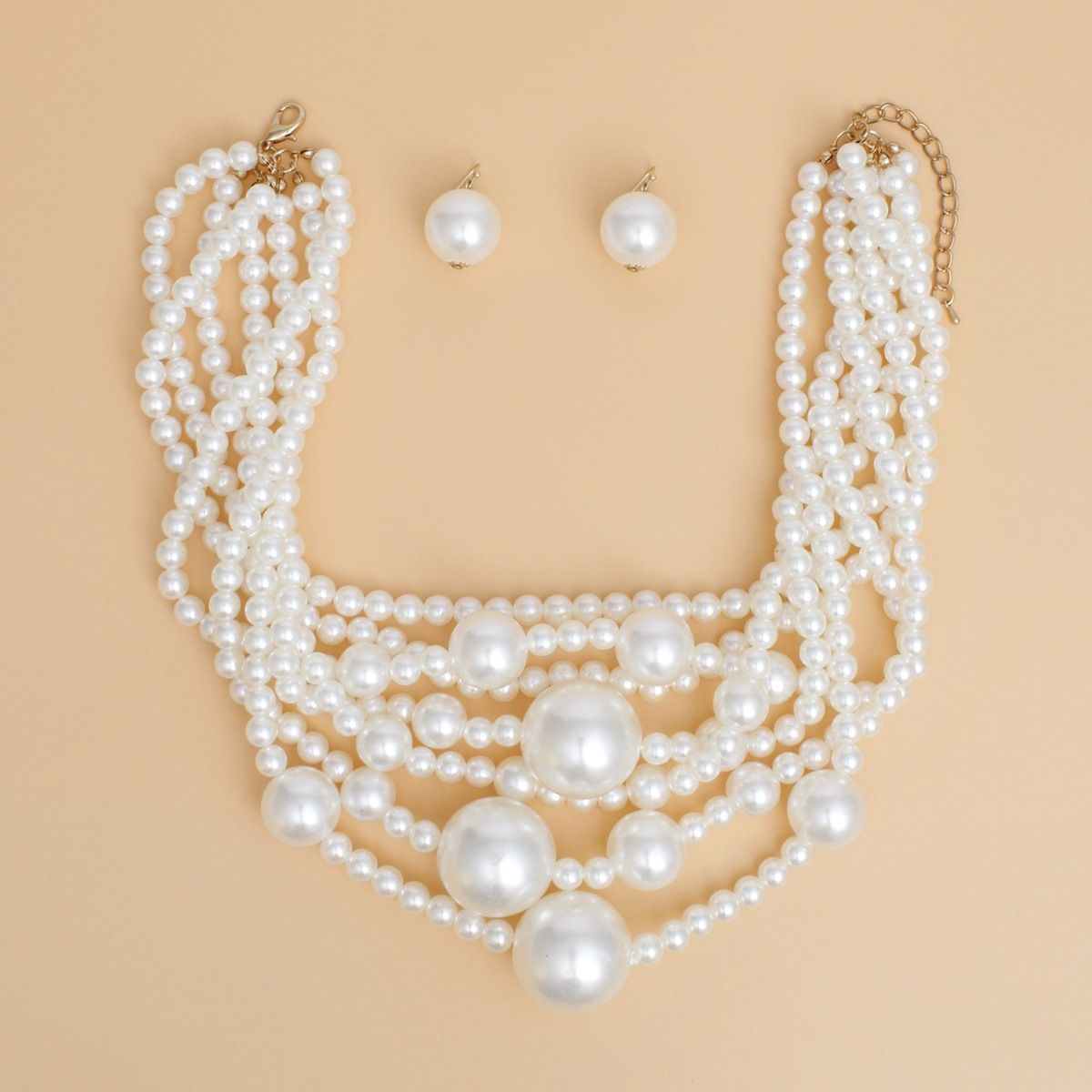 Pearl Cream Old Hollywood Layered Chunky Necklace