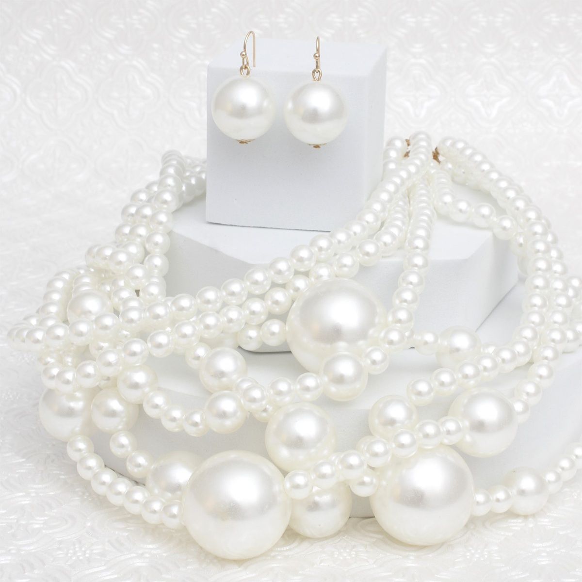 Pearl Cream Old Hollywood Layered Chunky Necklace