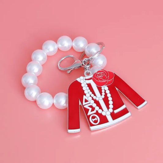 Red and White Delta Sorority Keychain|4.25 x 3.25 inches