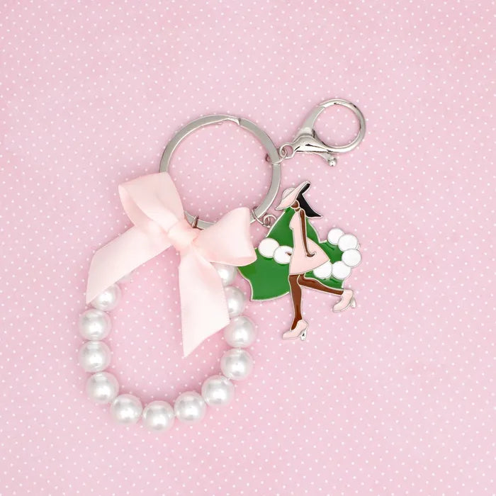 AKA Sorority Pink Lady Green Ivy Pearl Keychain