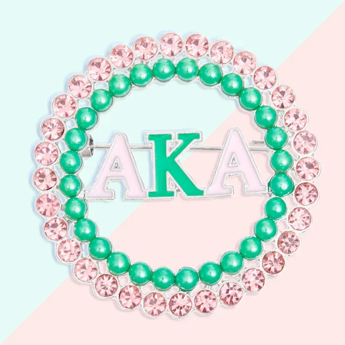 AKA Brooch Pink Green AKA Round Pin