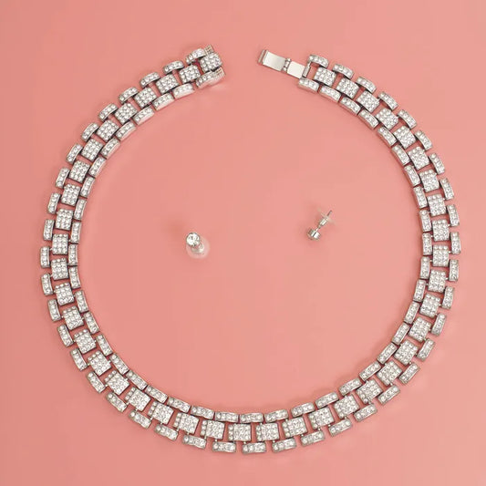 Iced Silver Watch Band Chain Necklace
