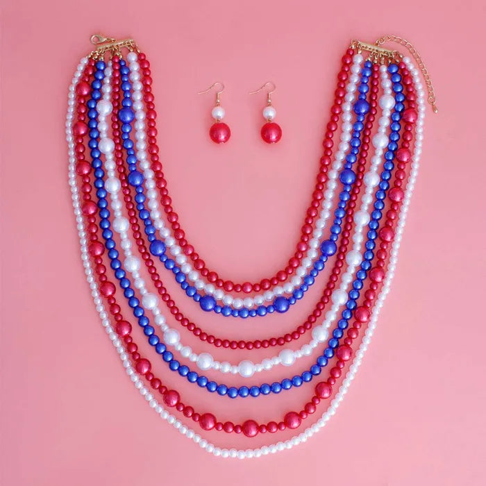 Red White Blue Pearl 8 Strand Set