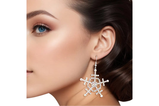 Dangle Silver Medium Snowflake Earrings for Women