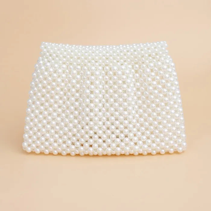 Evening Clutch Cream Pearl Woven Handmade Flap Bag