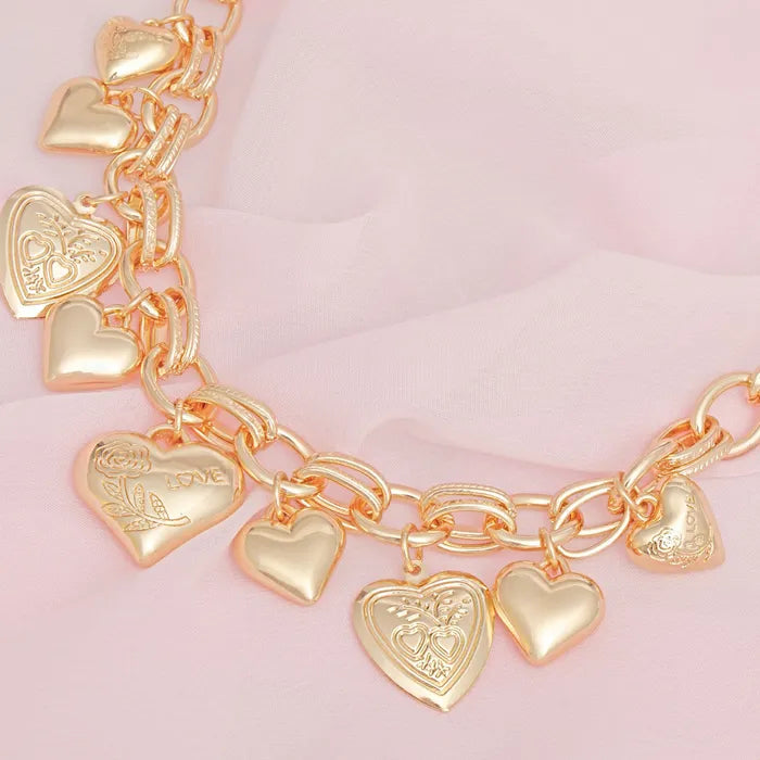 Charm Necklace Gold Puffy Heart Chain Set Women