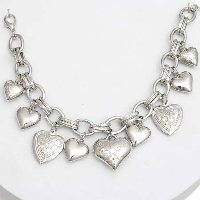 Charm Bracelet Silver Puffy Heart Chain for Women