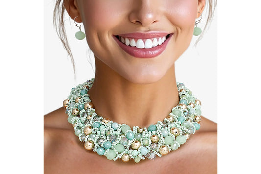Bib Mint Green Artistic Glass Copper Choker Set