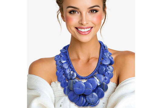 Bib Blue Dramatic Long Cord Disc Necklace Women