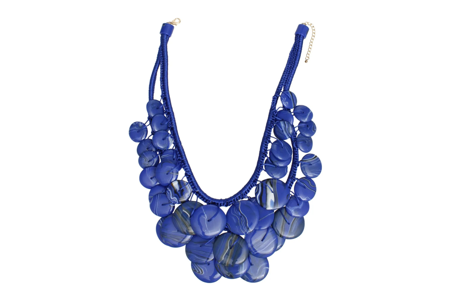 Bib Blue Dramatic Long Cord Disc Necklace Women
