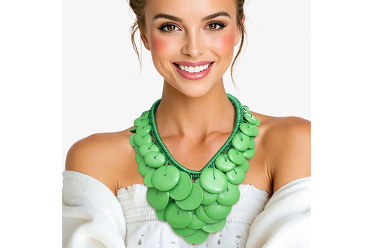 Bib Green Dramatic Long Cord Disc Necklace Women