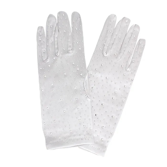 Gloves Silver Rhinestone Satin Bridal for Women