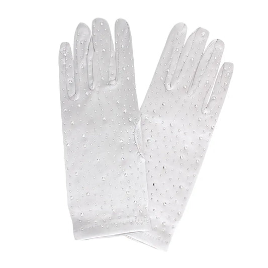 Gloves Silver Rhinestone Satin Bridal for Women