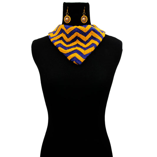 SGRHO Yellow & Blue Chevron Scarf Set