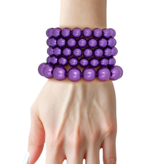 Pearl Bracelets Purple 5 Pcs Set for Women