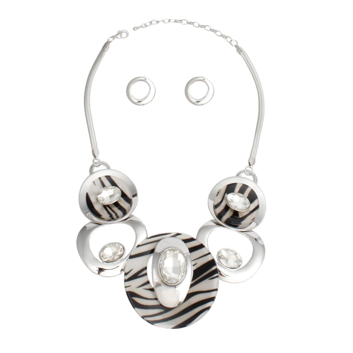 Necklace Silver Zebra Circular Bib for Women