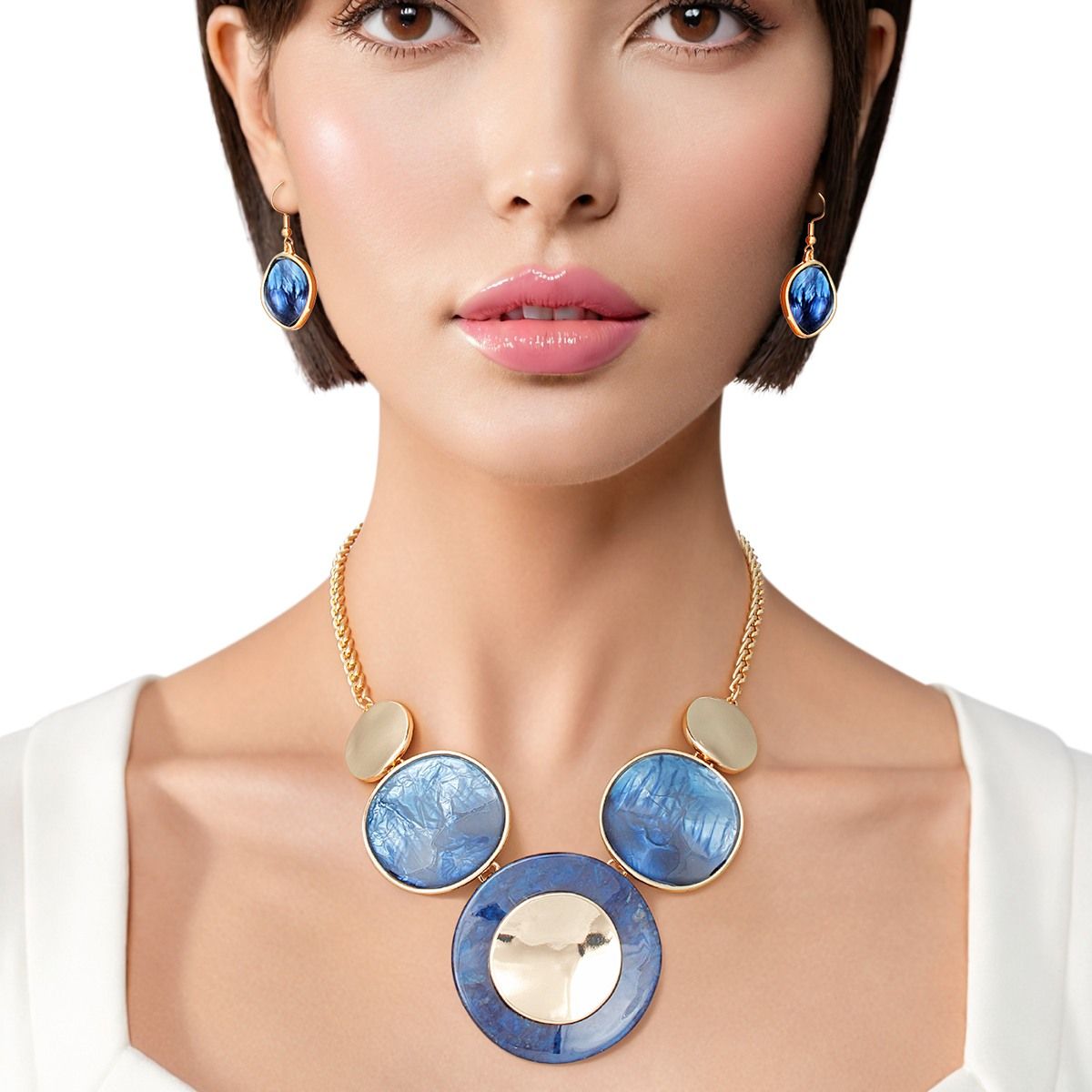 Collar Blue Gradient Gold Disc Necklace for Women