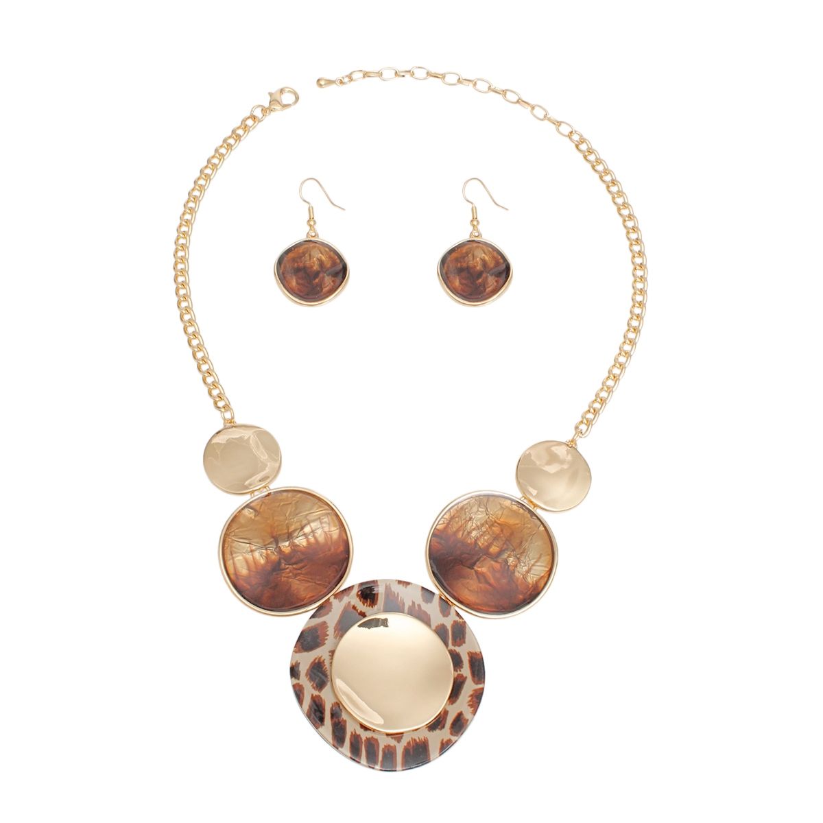 Collar Brown Gradient Leopard Gold Disc Necklace