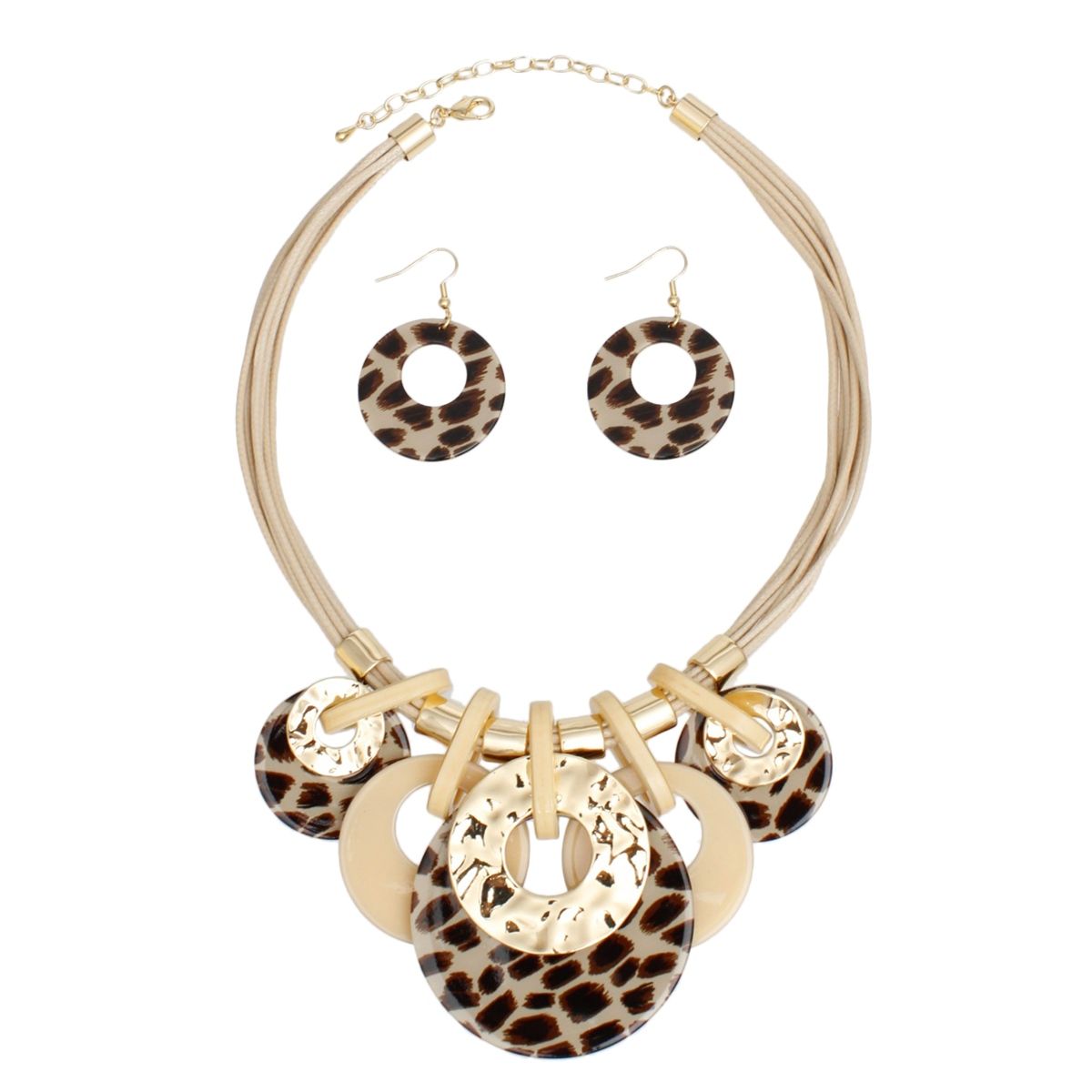 Collar Leopard with Gold Cord and Disc Necklace