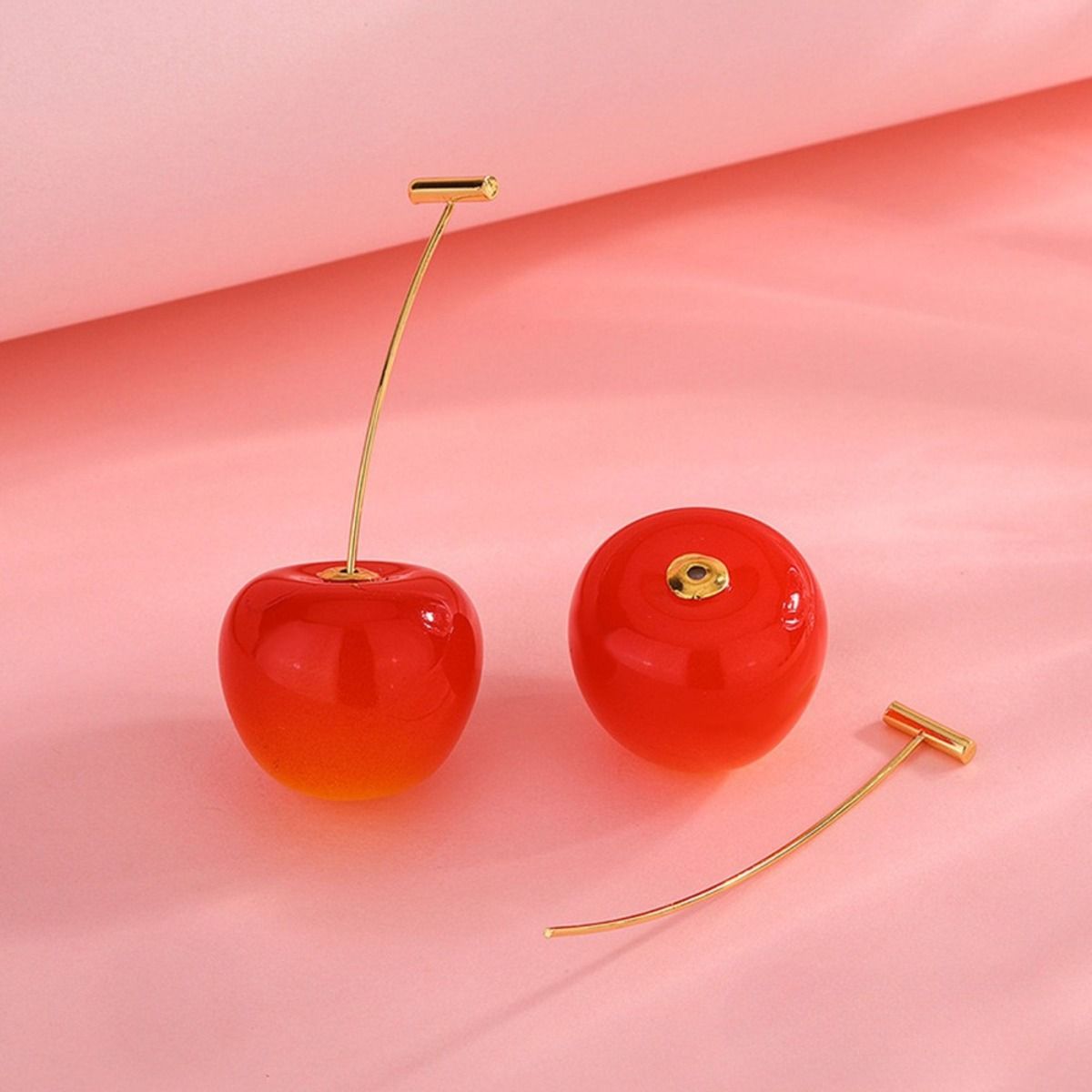 Cherry Drop Orange Red Gold Stem Earrings Women