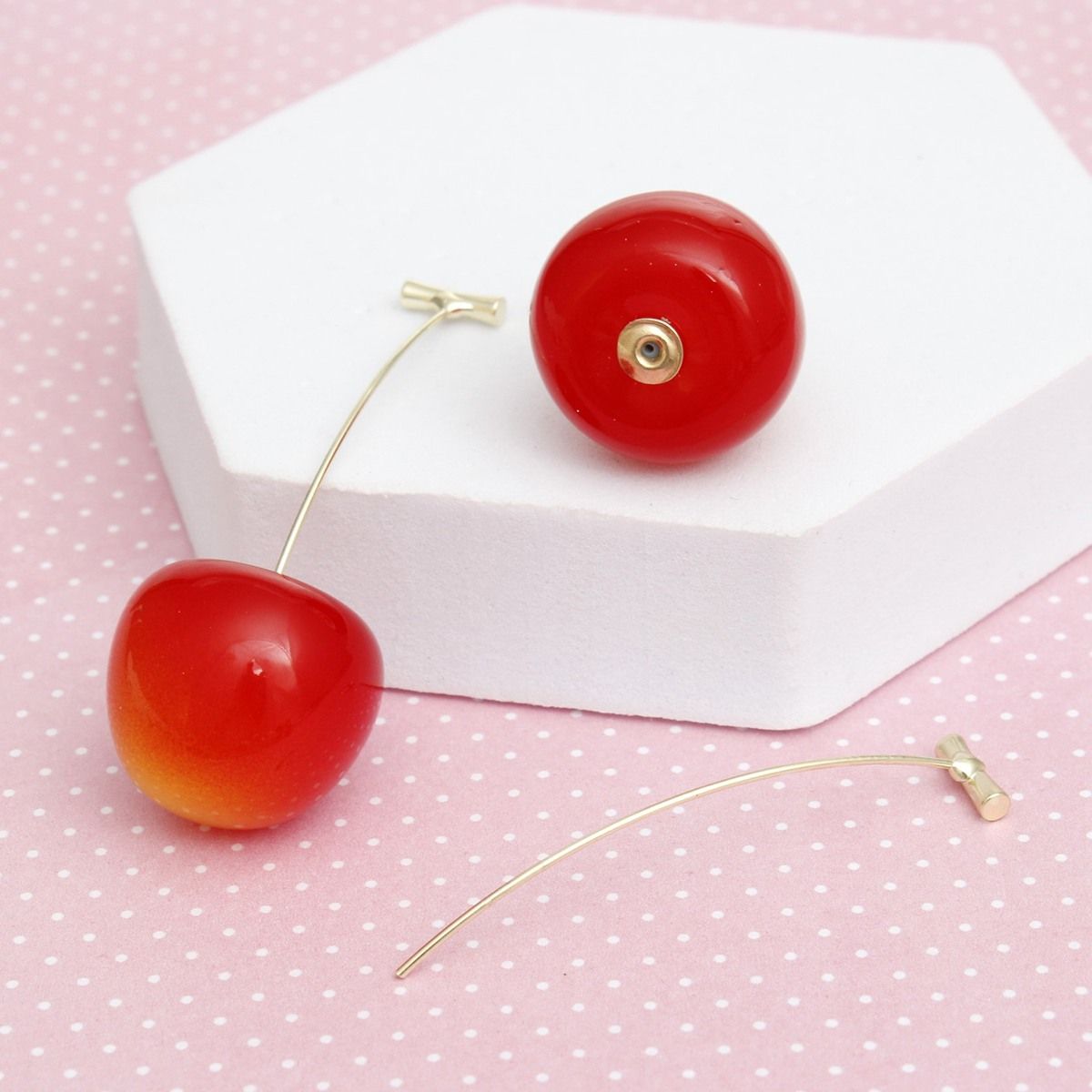 Cherry Drop Orange Red Gold Stem Earrings Women