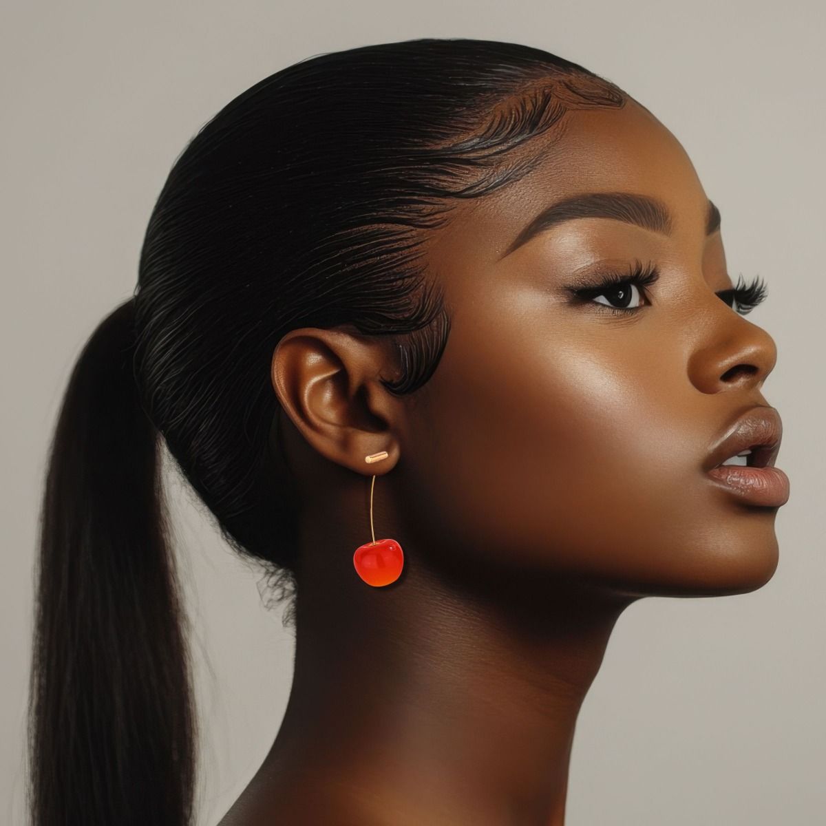 Cherry Drop Orange Red Gold Stem Earrings Women